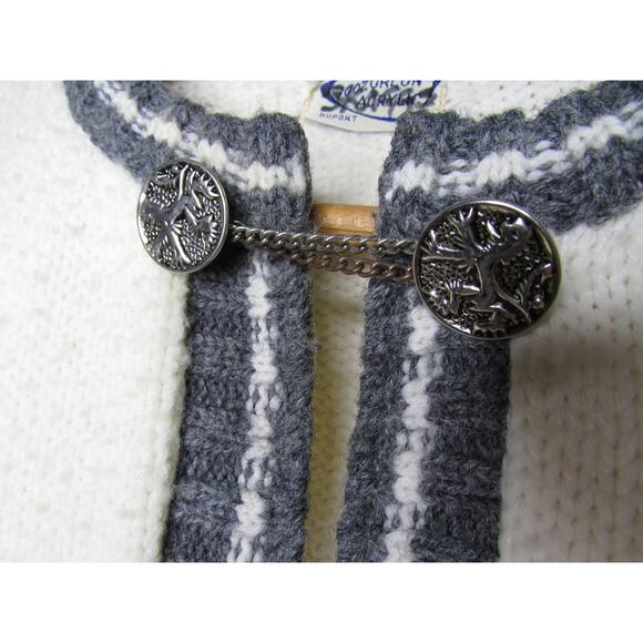Nordic Knit Cardigan Sweater Full Zip Silver Tone Gargoyle Buttons Sz M Vintage - Picture 3 of 8